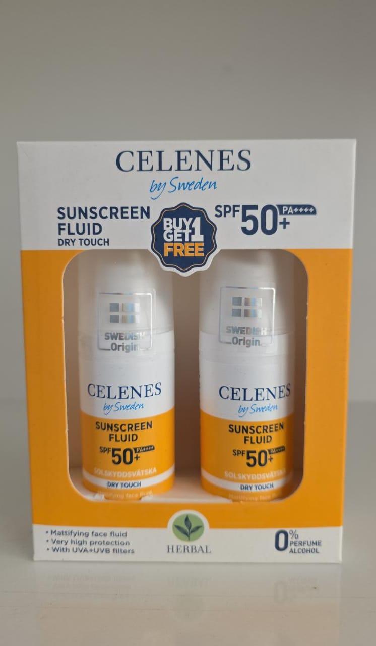 CELENES Sunscreen Fluid Dry Touch SPF50+PA++++ - 50 ml 1+1 Package