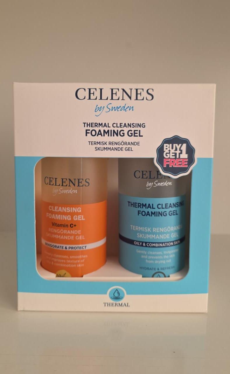 CELENES Thermal Cleansing Foaming Gel 250ml & Cleansing Foaming Gel Vitamin C+ 250ml - 1+1 Package