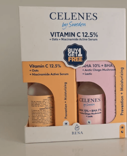 CELENES Vitamin C 12.5% Serum 30ml & AHA 10% + BHA Serum 30ml - 1+1 Package