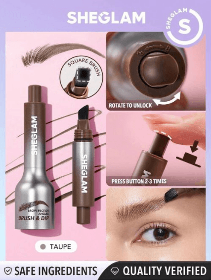 SHEGLAM Brow-Fection Angled Brush & Dip -Taupe